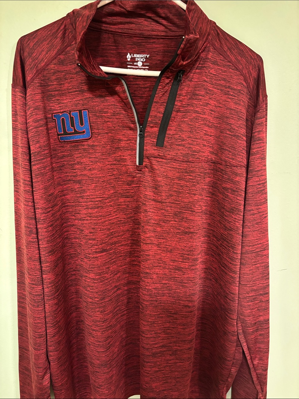 Liberty Pro Red Heather Pullover with Blue NY Giants Patch
